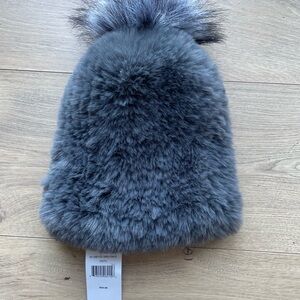 Saks Fifth Avenue Faux Fur Pom Beanie – Dark Grey, NWT